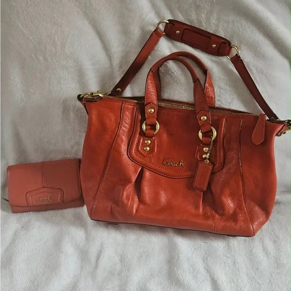 Coach Orange Coral Genuine Leather Satchel Handbag Purse G1273-F19247 12” X 7.5” - Picture 1 of 16